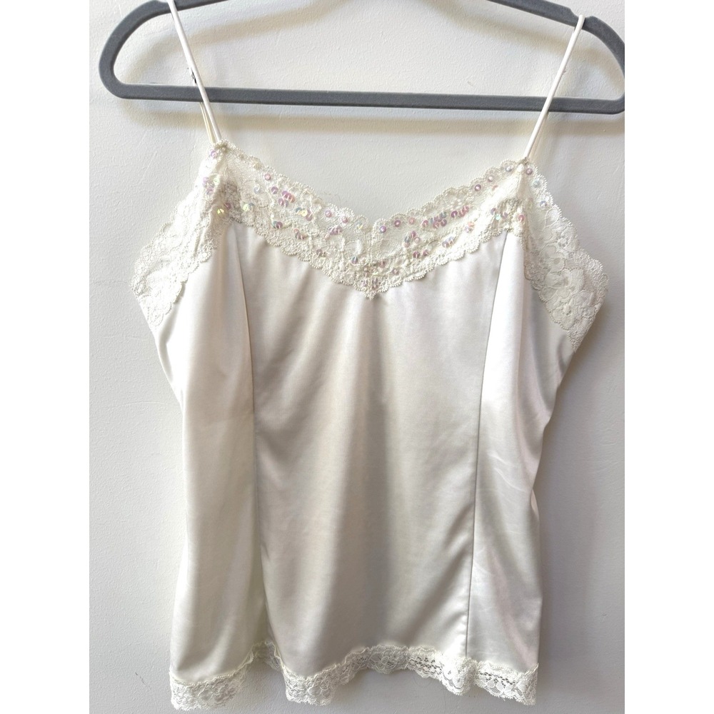 VTG Y2K Worthington Ivory Satin Lace Cami Tank L Fairy Coquette Dainty Indie